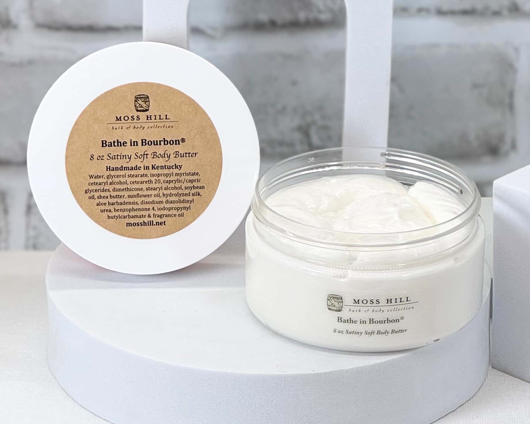 Moss Hill handmade body butter in the scent Bath in Bourbon.