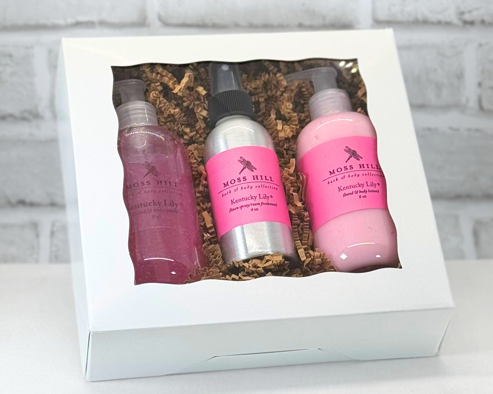 Luxury body care gift set by Moss Hill Bath & Body, including lotion and spray