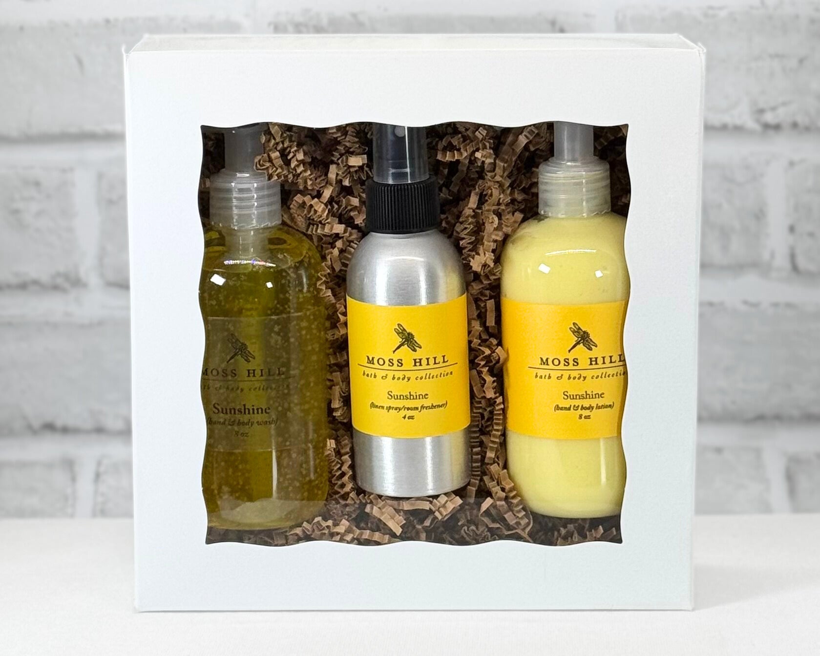 Handmade body lotion, wash, and linen spray trio from Moss Hill