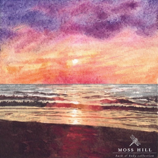 Hannah Pickerill's cheerful watercolor art with lemons, sugar, and coconut, representing Moss Hill's Sunshine fragrance, a sweet and uplifting blend.