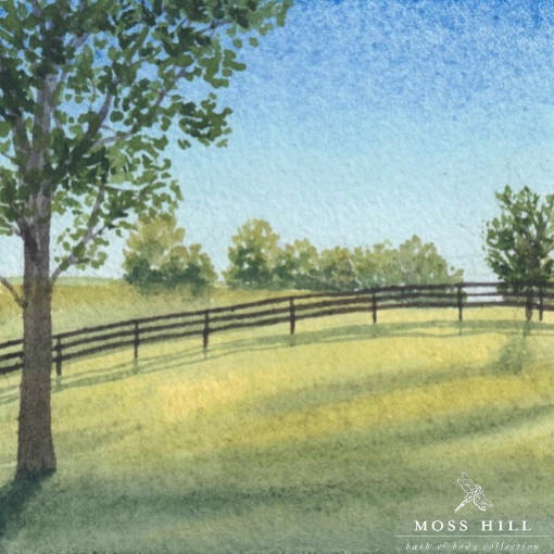 Hannah Pickerill's watercolor painting of a fresh greek field, evoking Moss hill's Bluegrass scent, an air aroma reminiscent of Kentucky's fiends
