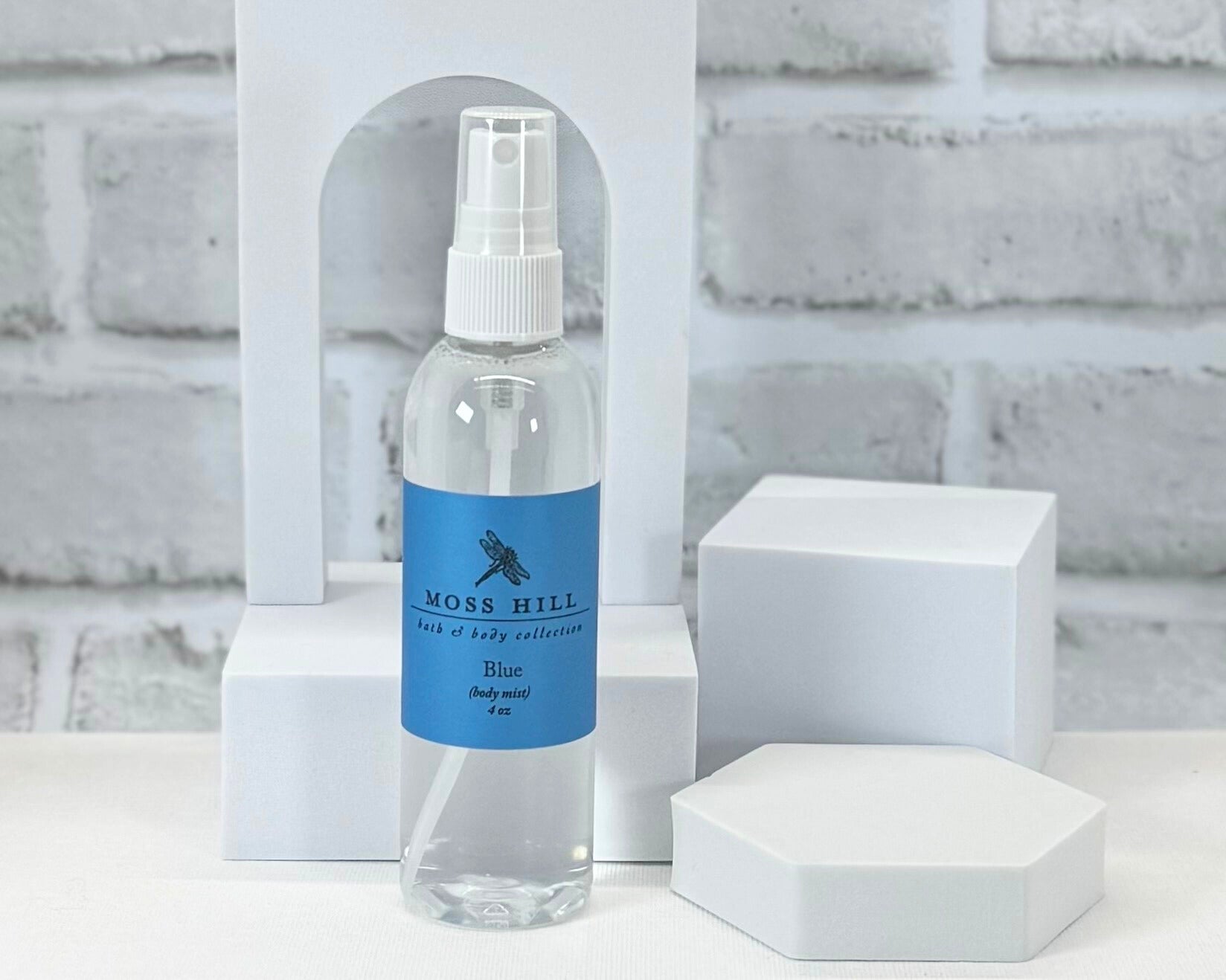 Body mist in Blue fragrance by Moss Hill, handmade for a light refreshing fragrance experience.