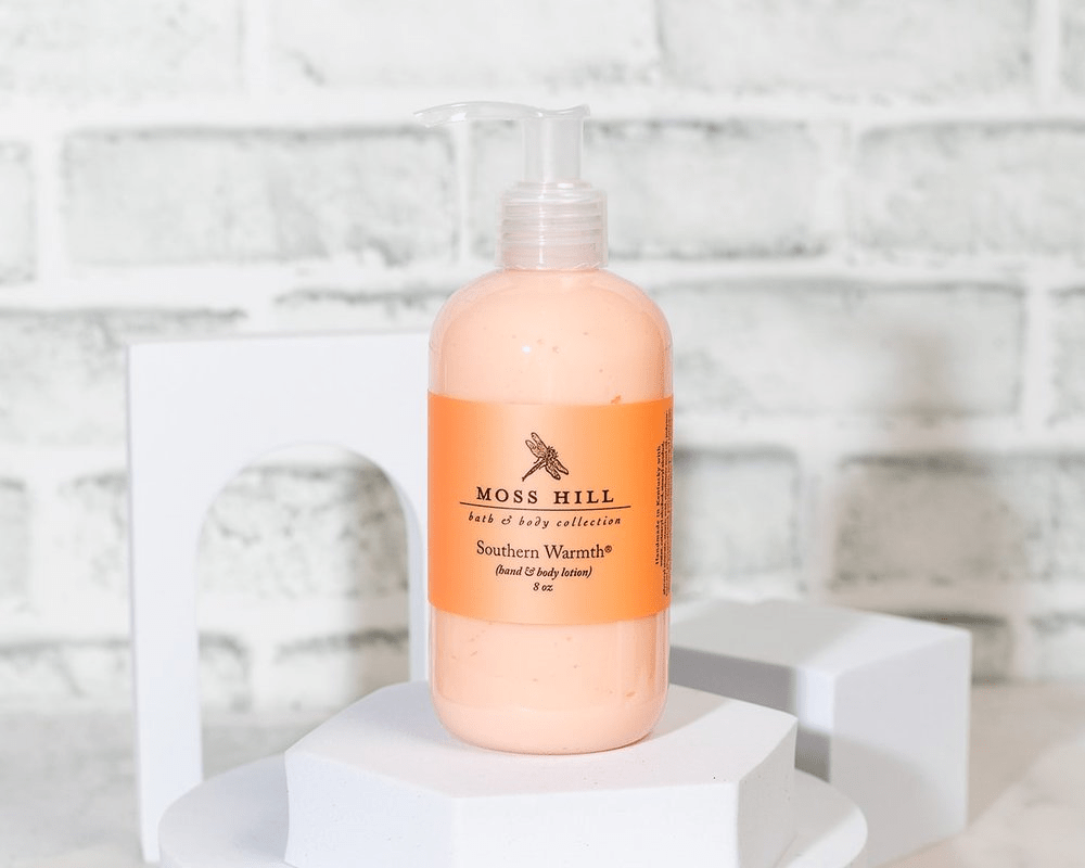 Southern Warmth scented lotion in 8 ounce bottle.