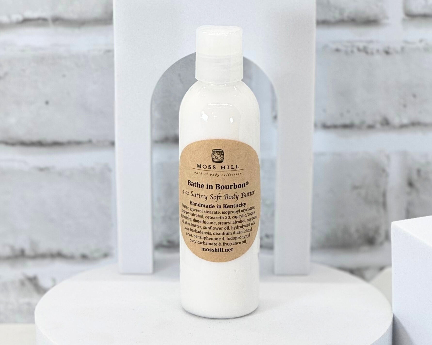 One 4oz bottle of handmade body butter in the scent Bathe in Bourbon.