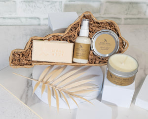 Kentucky Basket Small Set with Kentucky Girl fragrance handmade soap, soy candle, and handmade lotion, ideal for a bright body care gift
