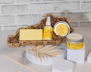 Kentucky Basket Small St with Sunshine fragrance handmade soap, soy candle, and handmade lotion, ideal for a bright body care gift