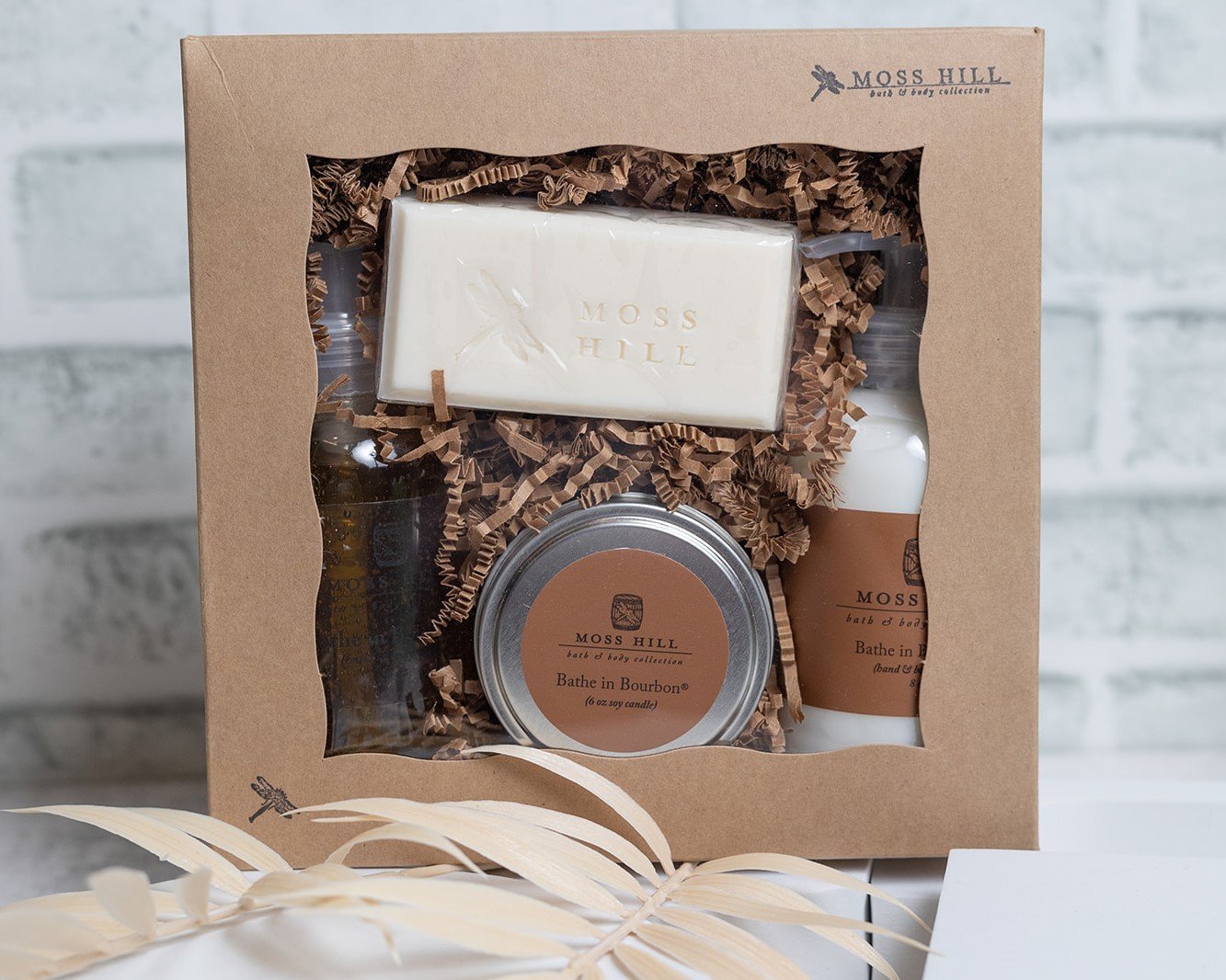 Bathe in Bourbon Box gift set with custom soaps, lotions, and soap bar.
